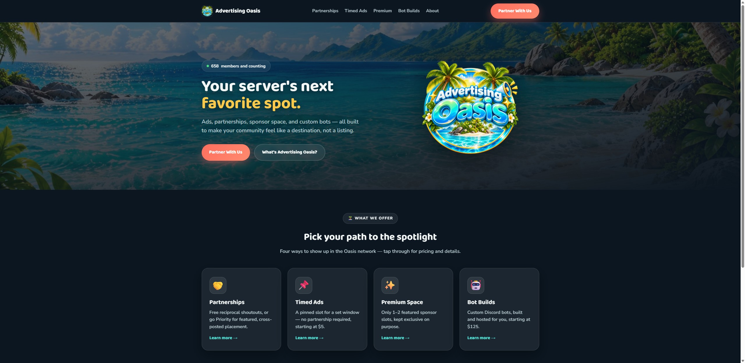 Advertising Oasis, a Discord community advertising network site built by BlackVortex Digital